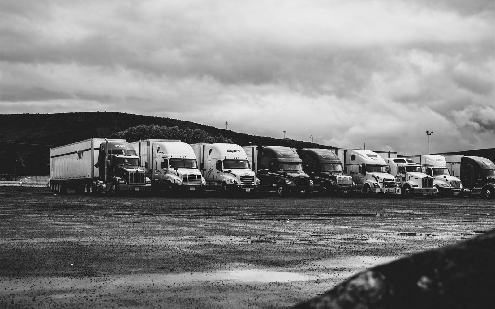 Lorries parked at a freight park
