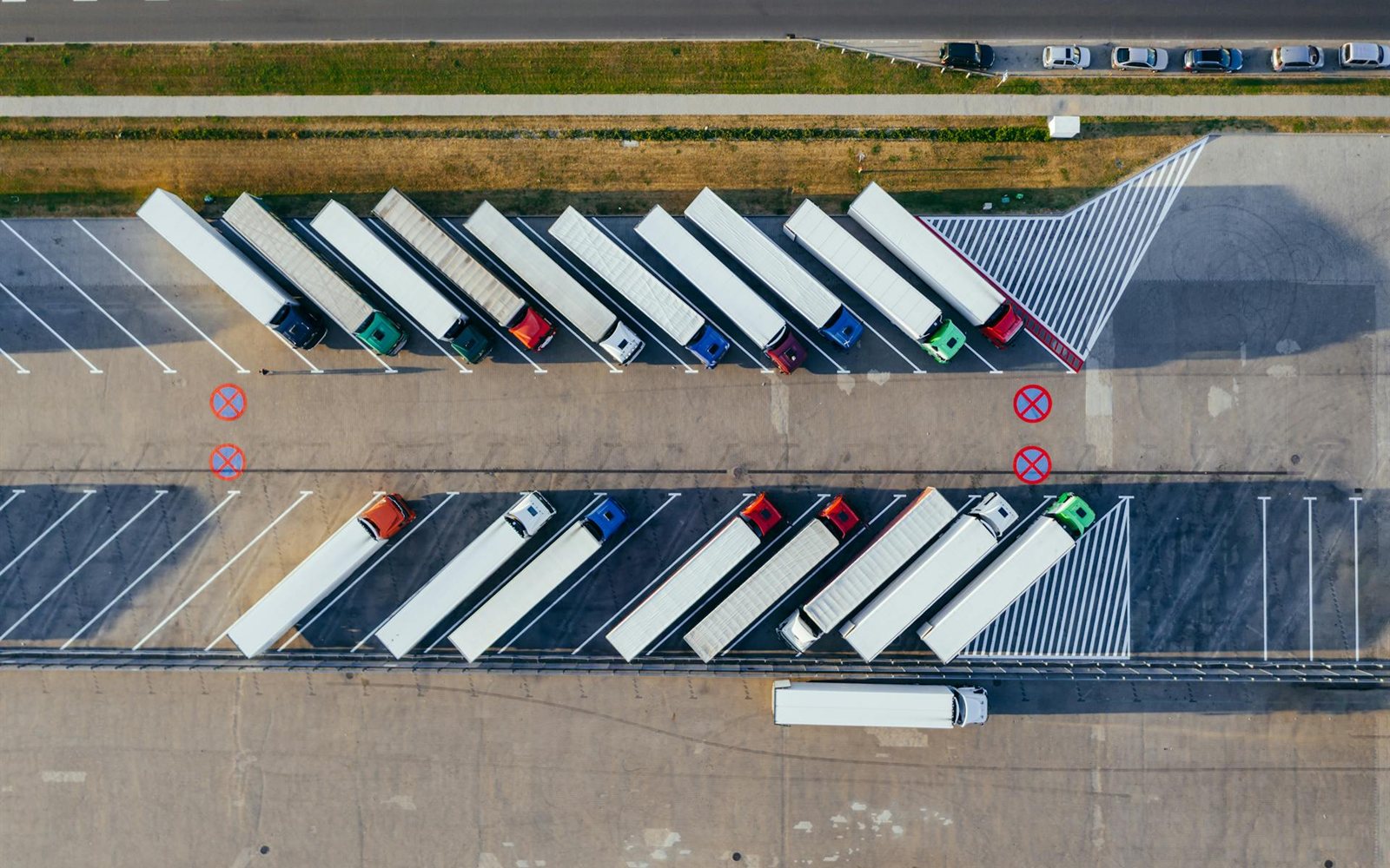 Aerial view of a lorry depot